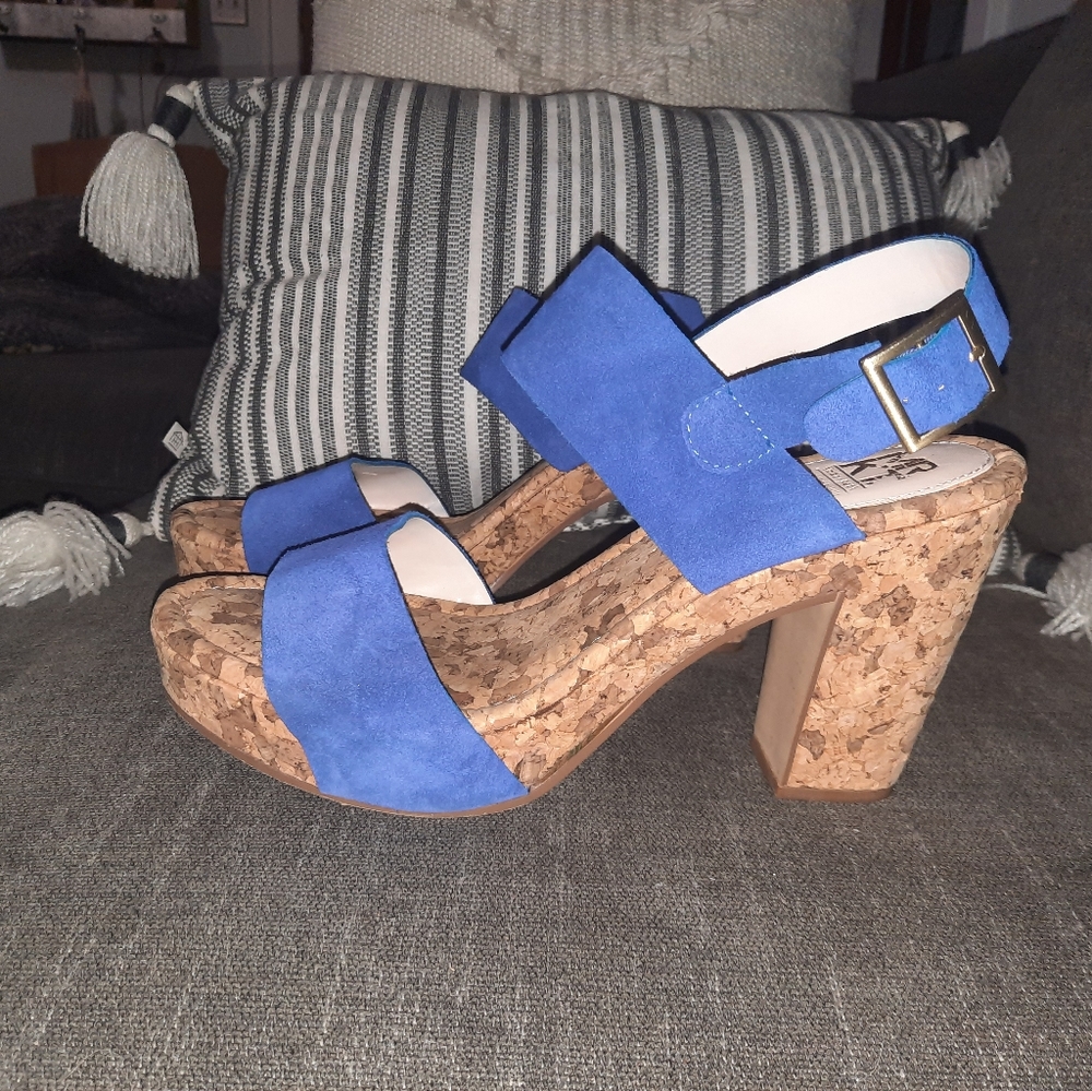MRKT blue cork Strappy heels Sz 11